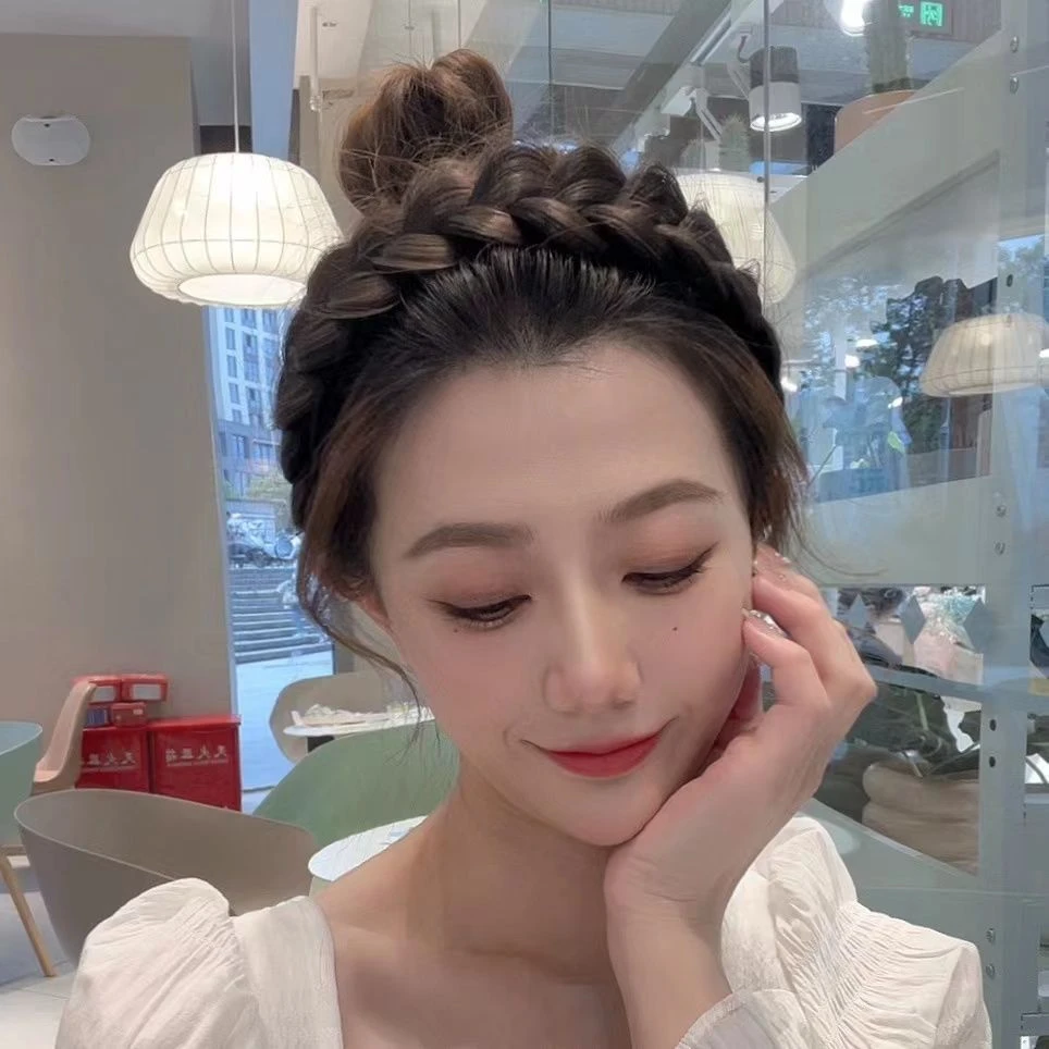 网红现货遮发迹线加高颅顶麻花辫假发发箍一体式鱼骨辫头箍防滑