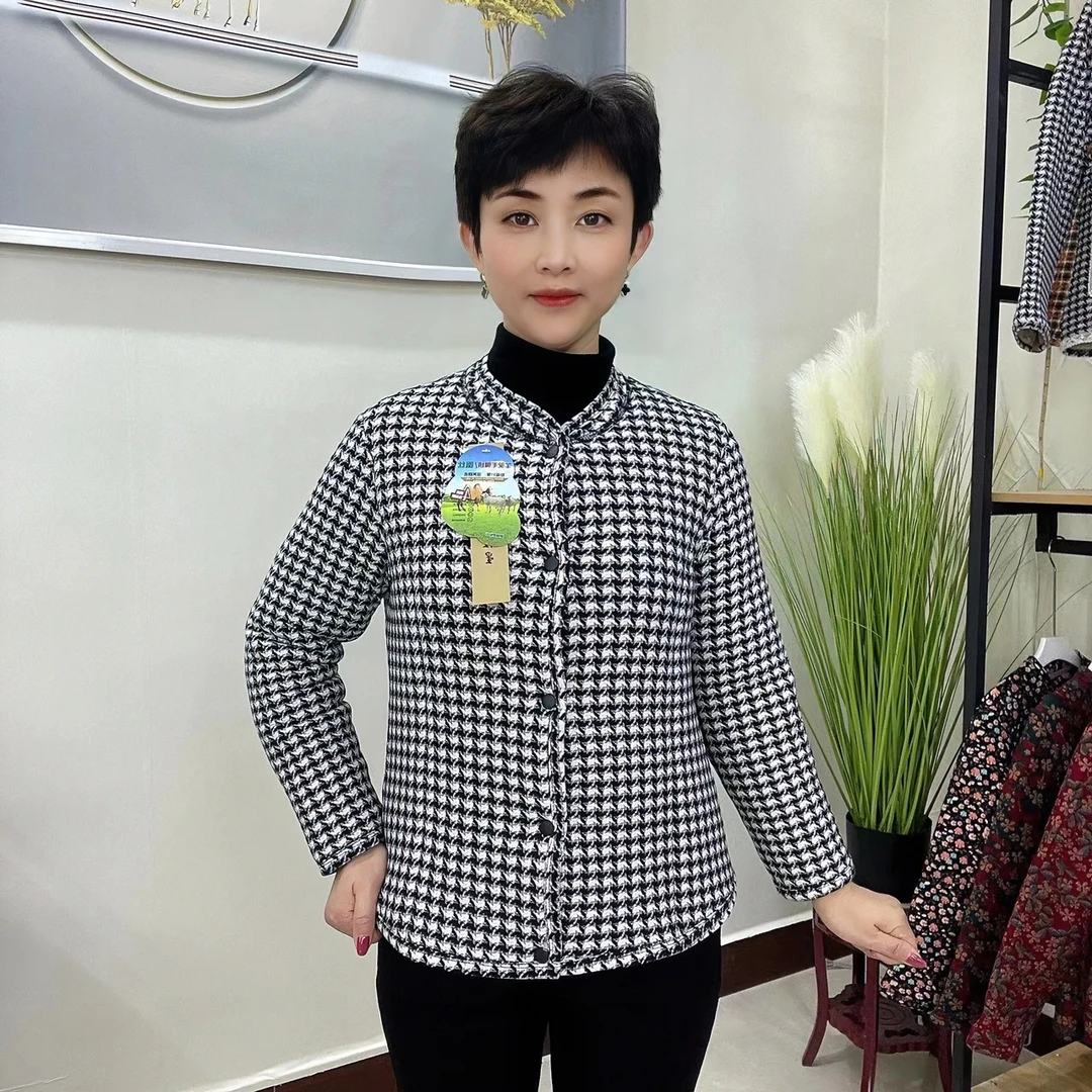 【 石墨烯速热贴片】【千鸟格】 超柔轻便 驼绒棉袄