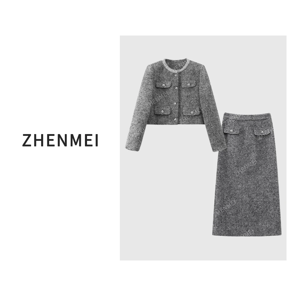 2024冬季小香长袖时尚气质毛呢羽绒套装8685177