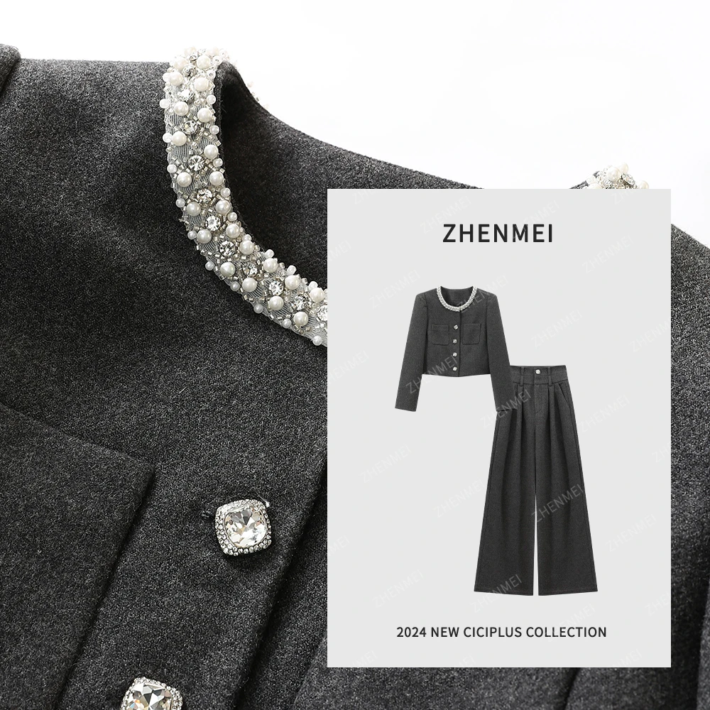 2024秋冬领口烫钻时尚好看设计师款套装8683386