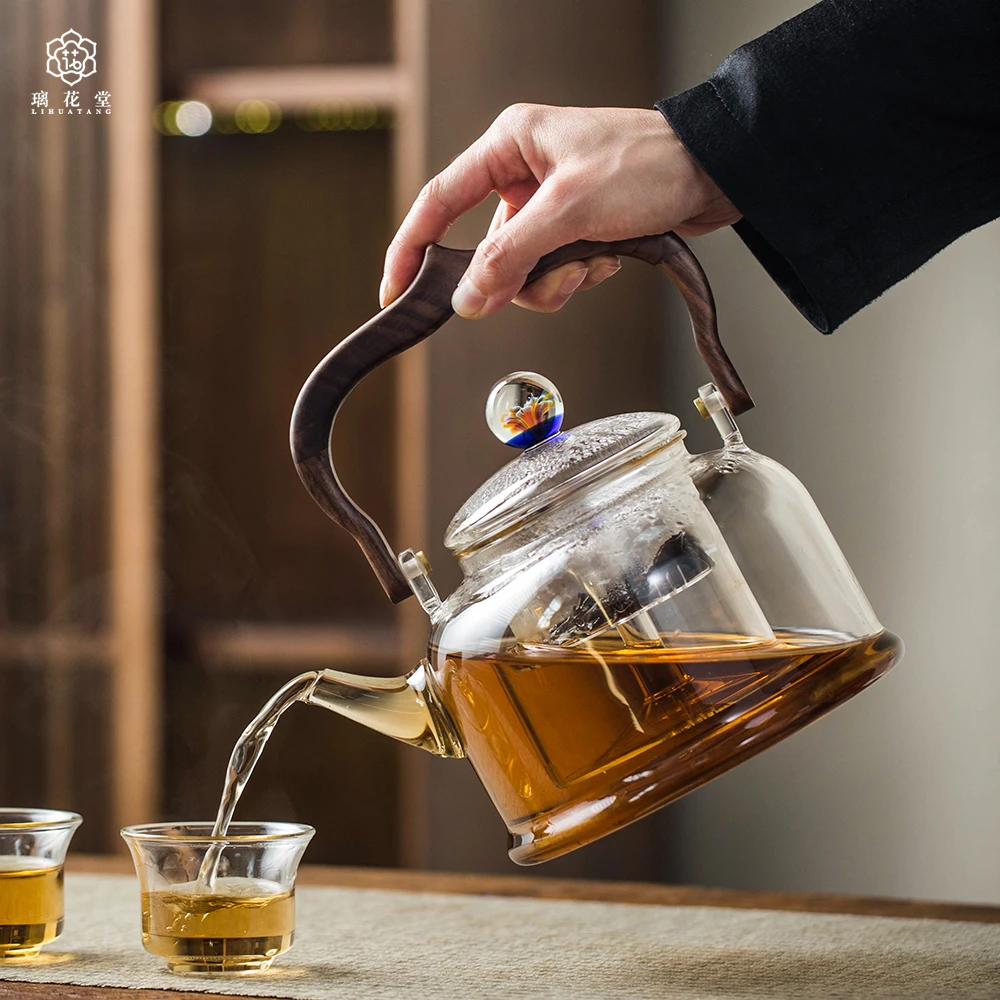 璃花堂1400ml莲花壶玻璃煮茶壶烧水壶泡茶壶专用蒸煮一体提梁壶
