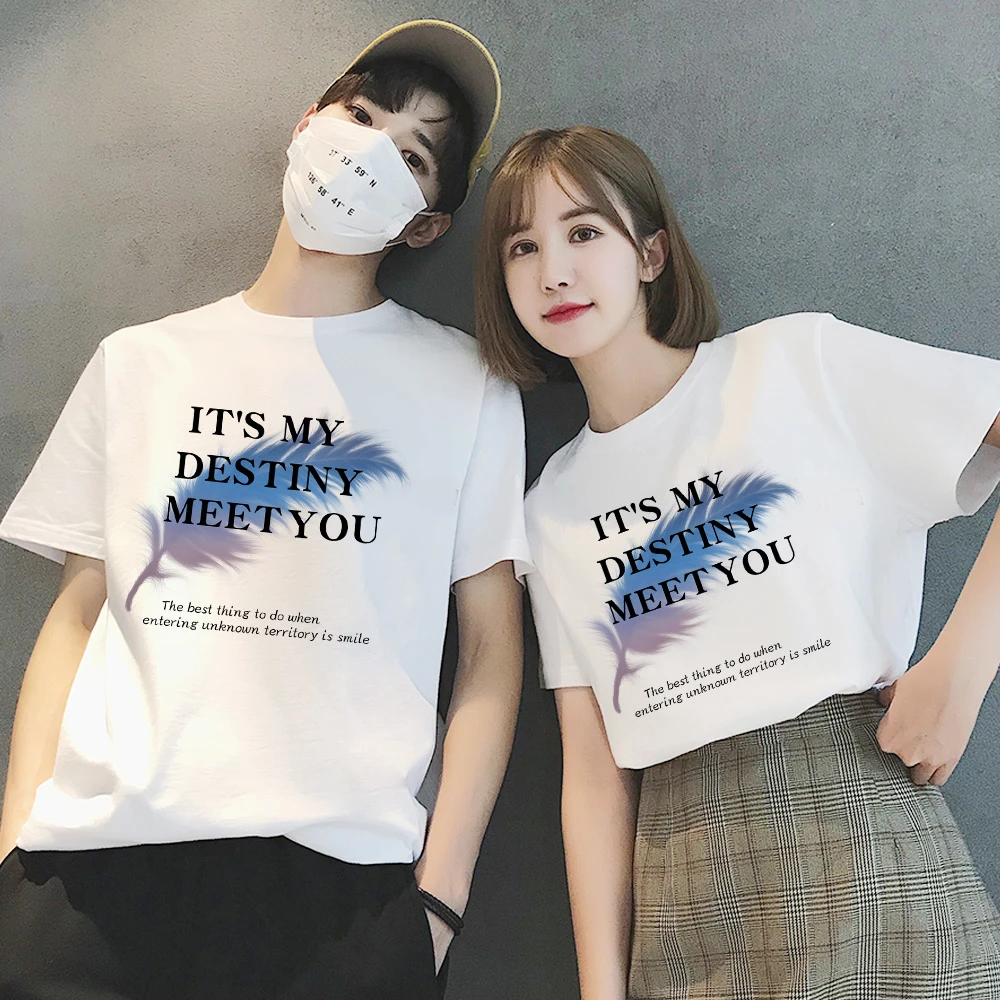 网红情侣装夏季新款一男一女纯棉短袖潮流百搭t恤小众减龄圆领服