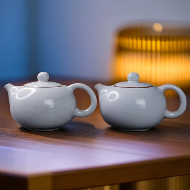 汝窑茶壶月白色西施壶恒缘陶瓷开片可养大容量中式单壶家用泡茶壶