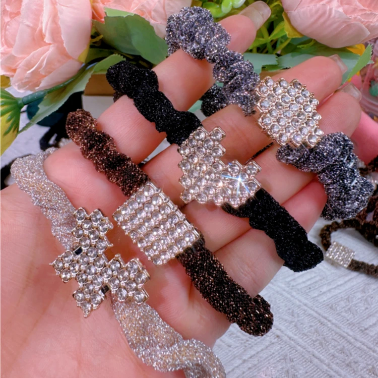 4件套满钻发圈头绳皮筋小香风时尚马尾复古欧根纱可爱学生