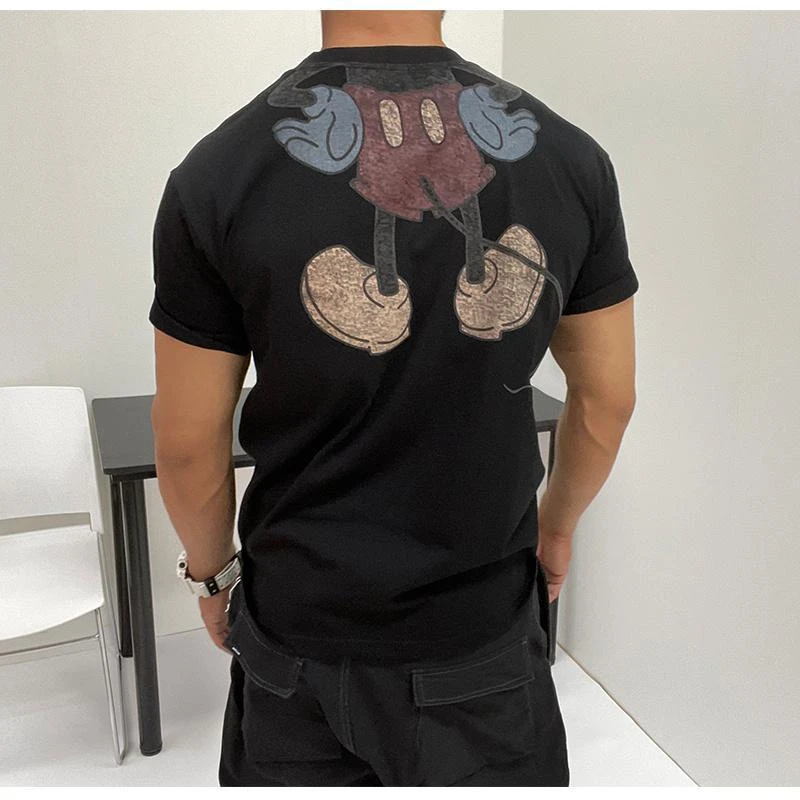 重磅双纱纯棉2-300斤加大码卡通印花短袖T恤男宽松加肥百搭上衣夏