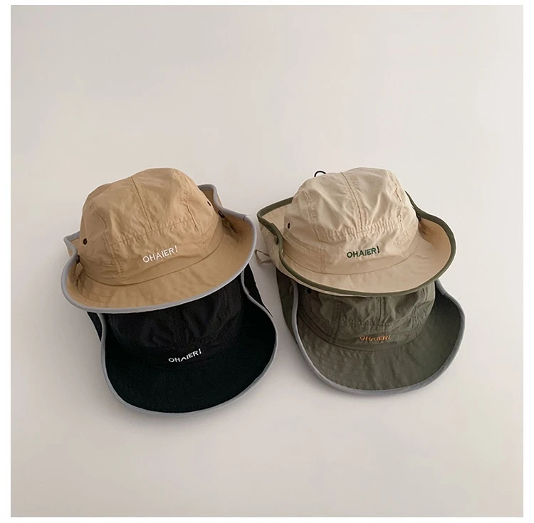 韩系新款儿童防晒遮阳帽子户外登山防紫外线男童渔夫盆帽女宝帽潮
