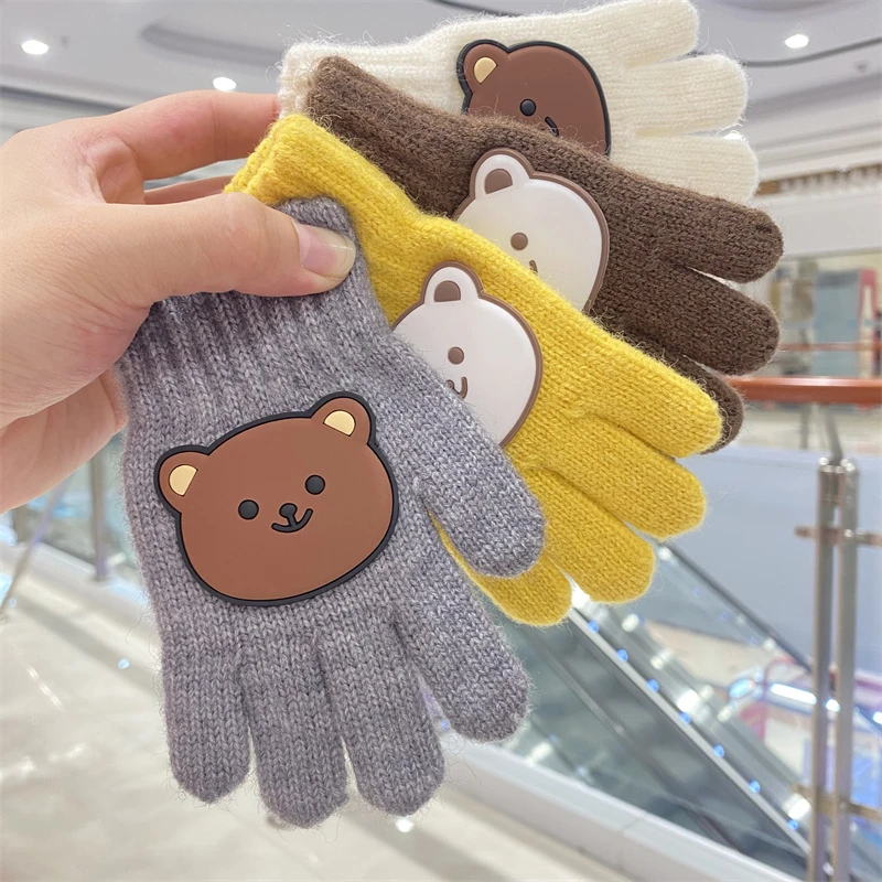 儿童手套可爱五指男孩卡通6岁幼儿宝宝保暖小孩男童冬季针织手套