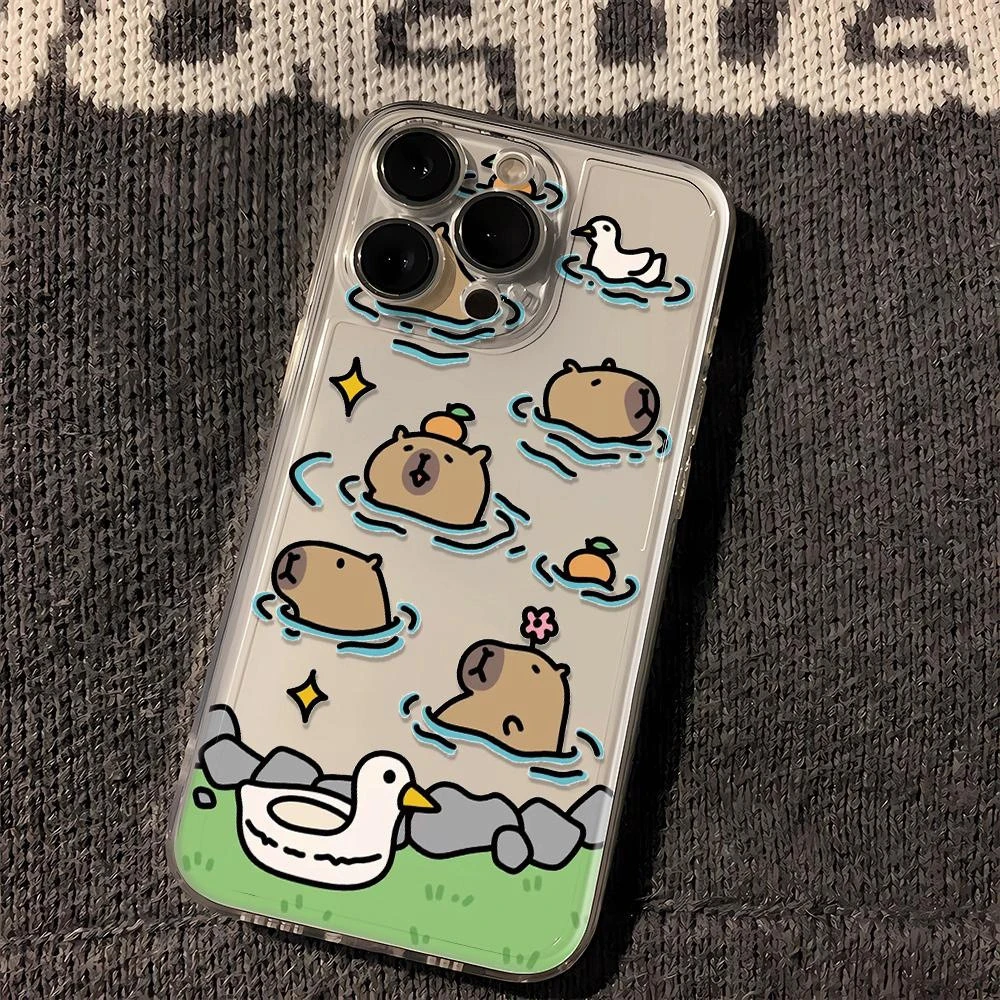 可爱鸭子卡皮巴拉适用iPhone14promax苹果13手机壳15太空12全包11