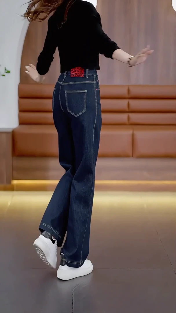 2024秋冬丹宁色高腰窄版直筒裤女新款水洗垂感百搭宽松显瘦阔腿裤