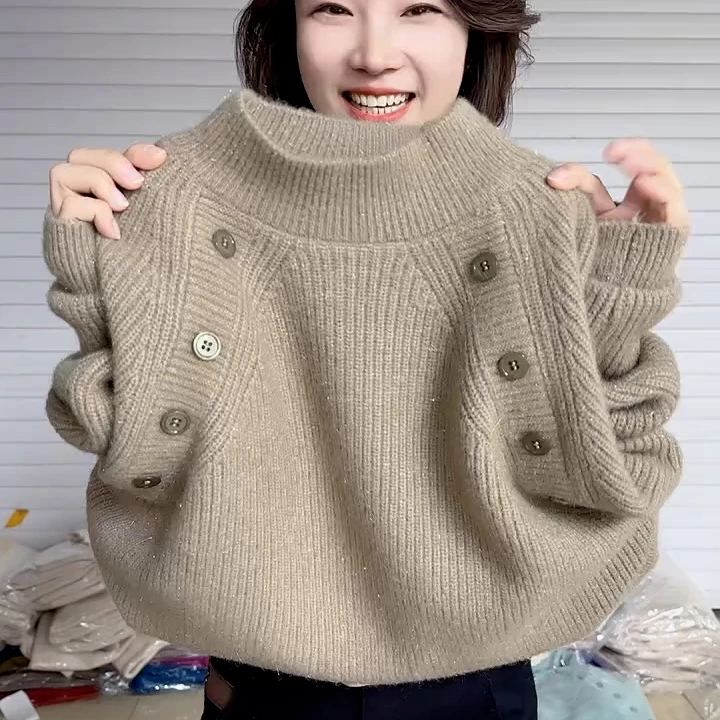 加厚保暖针织毛衣女2025秋冬新款小众内搭上衣圆领气质百搭打底衫