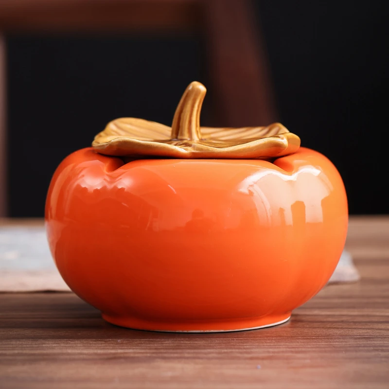 柿柿如意烟灰缸带盖陶瓷创意个性潮流轻奢防飞灰客厅摆件大号柿子