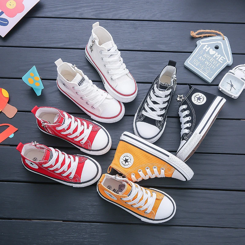2025春秋款儿童帆布鞋高帮系带侧拉链韩版经典休闲板鞋男女童鞋子
