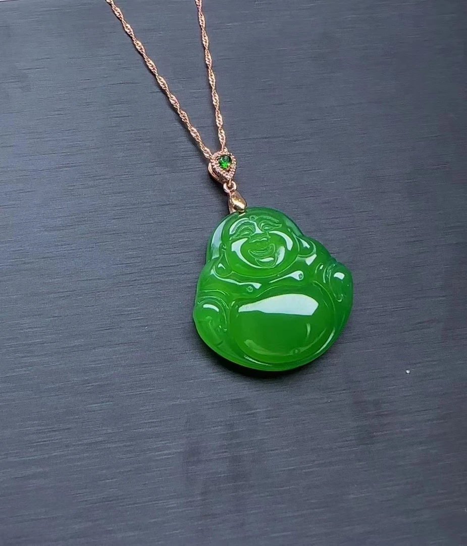 小茹珠宝设计师款天然玉石冰绿时尚佛公吊坠（颜色微差纹路随机）