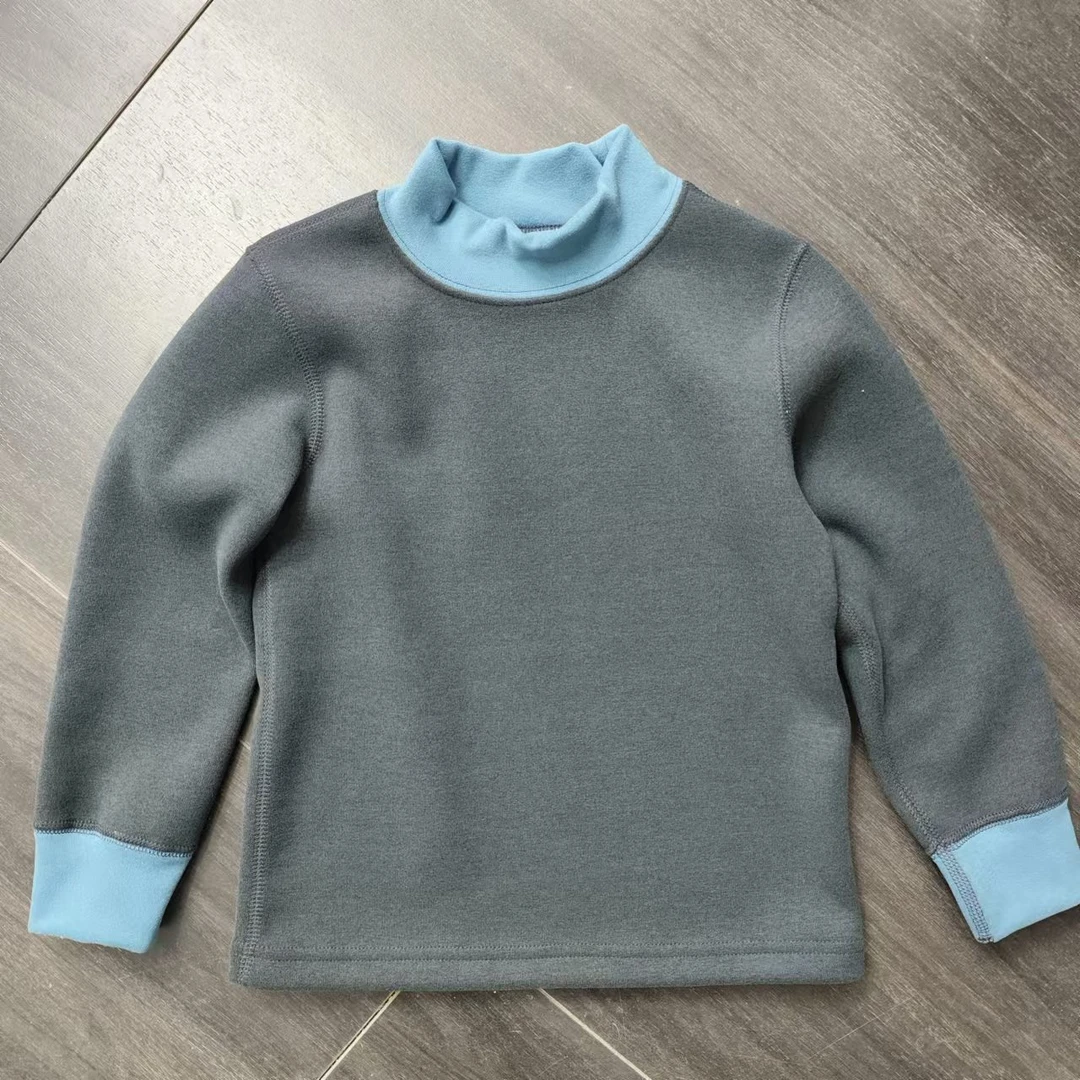 儿童蚕丝羊毛加绒打底衫男童女童时尚宝宝纯色保暖秋冬中领半高领