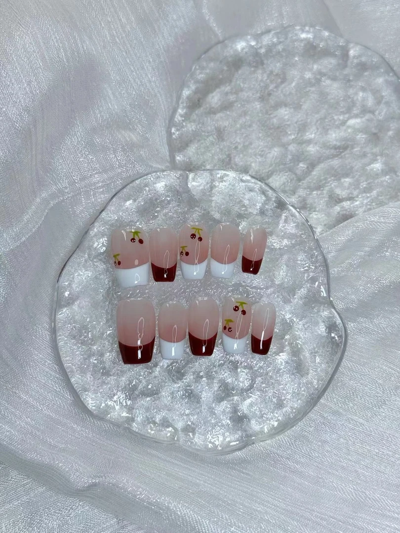(红色小樱桃)纯手工光疗美甲贴片可拆卸穿戴甲