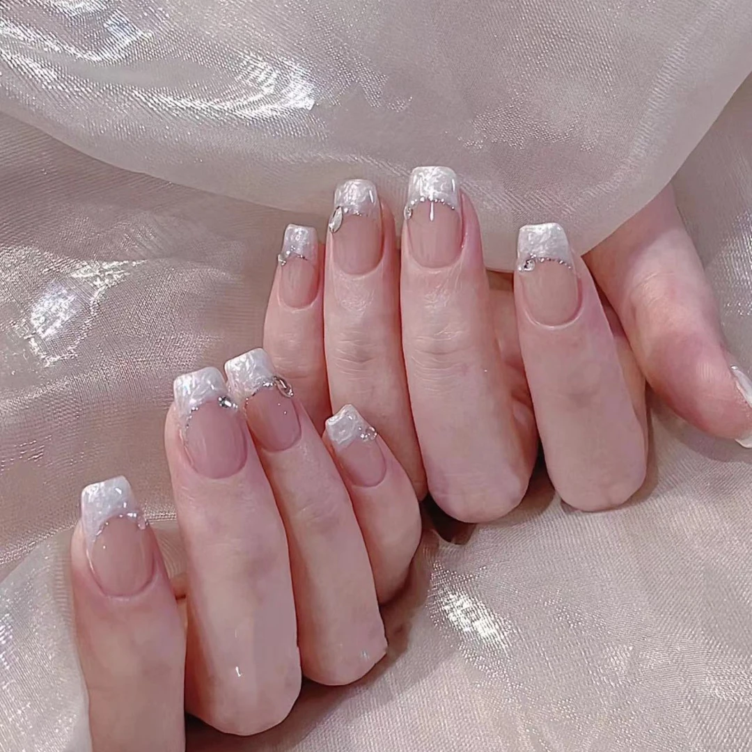 （螺纹法式）纯手工光疗美甲贴片可拆卸穿戴甲