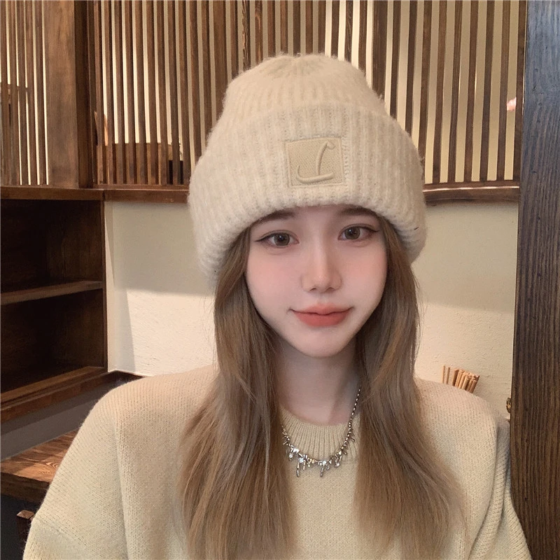 慵懒风大版型宽松显脸小毛线帽韩版女秋冬季百搭加厚针织帽包头帽