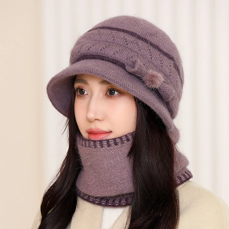 中老年针织帽子女秋冬新款兔毛盆帽时尚洋气妈妈帽加绒保暖显年轻