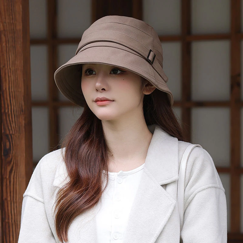 日系简约秋冬女盆帽时尚百搭渔夫帽高端显气质经典纯色系休闲帽子