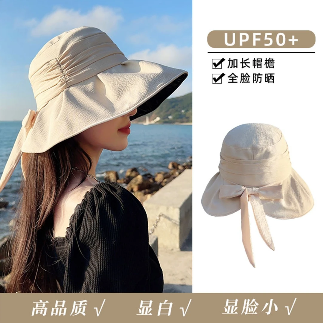 大檐黑胶渔夫帽女春夏季新款太阳帽防紫外线户外遮阳显脸小防晒帽