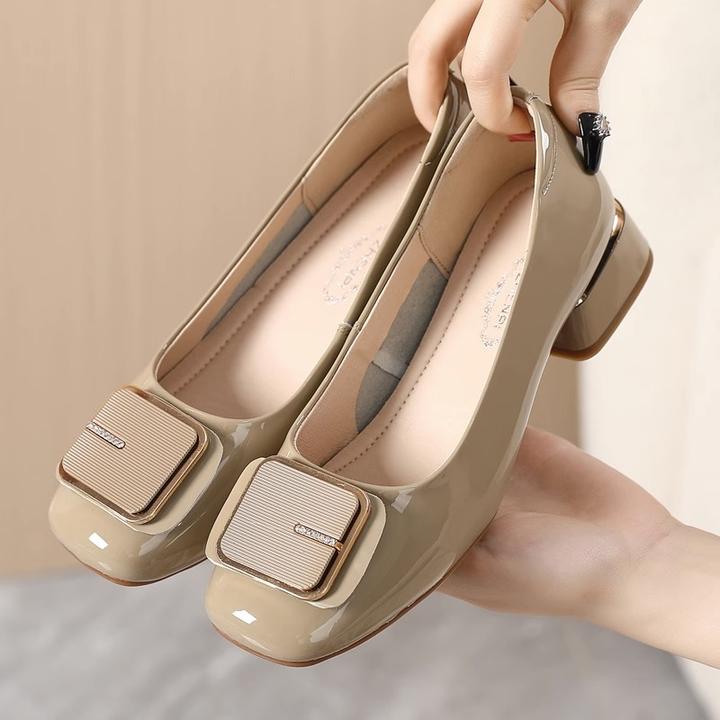 2024新款单鞋女秋一脚蹬百搭女鞋粗跟圆头秋季中年软底皮鞋妈妈鞋