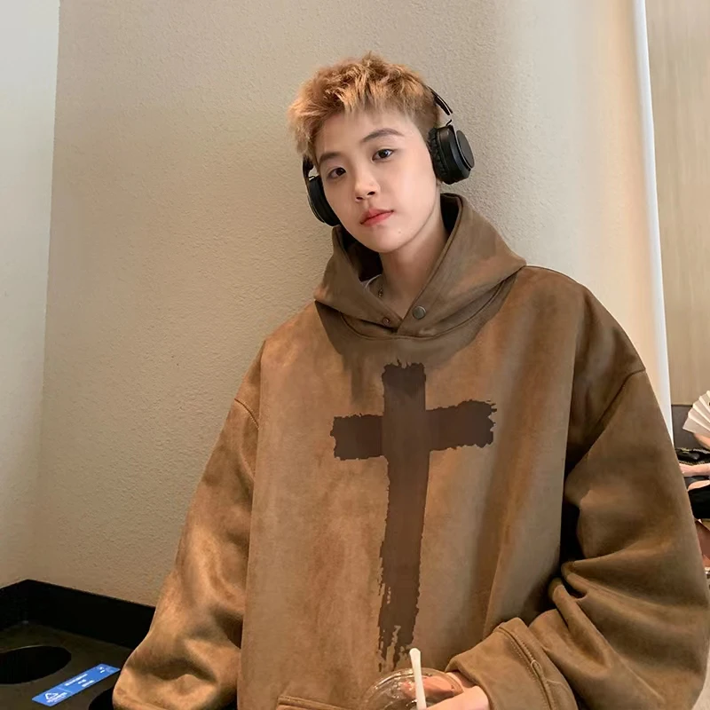 【富富】宽松400g连帽卫衣加绒春秋美式港风潮流新款休闲百搭JP39