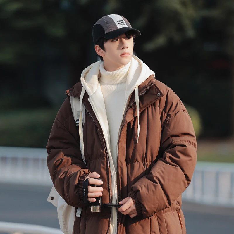 【富富】冬季潮流百搭男女同款保暖棉衣宽松假两件日系连帽外套888