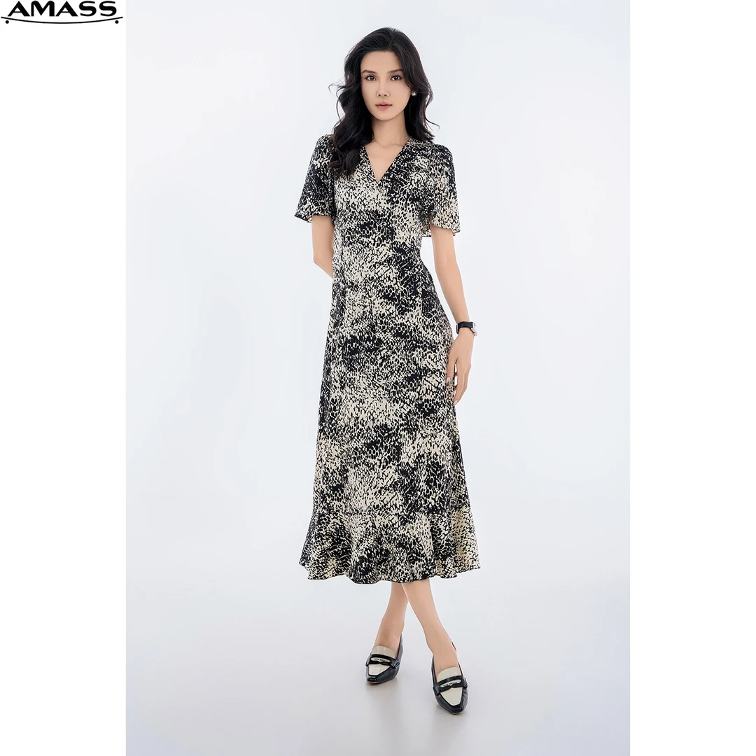 AMASS/阿玛施夏季法式茶歇裙V领气质优雅收腰女装连衣裙5500532