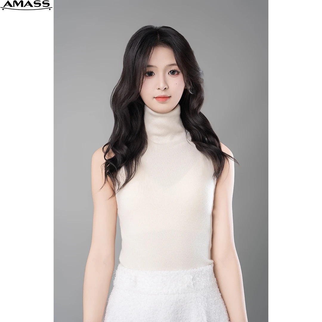 AMASS/阿玛施新款高领时尚套头无袖短款纯色保暖针织背心 5392356