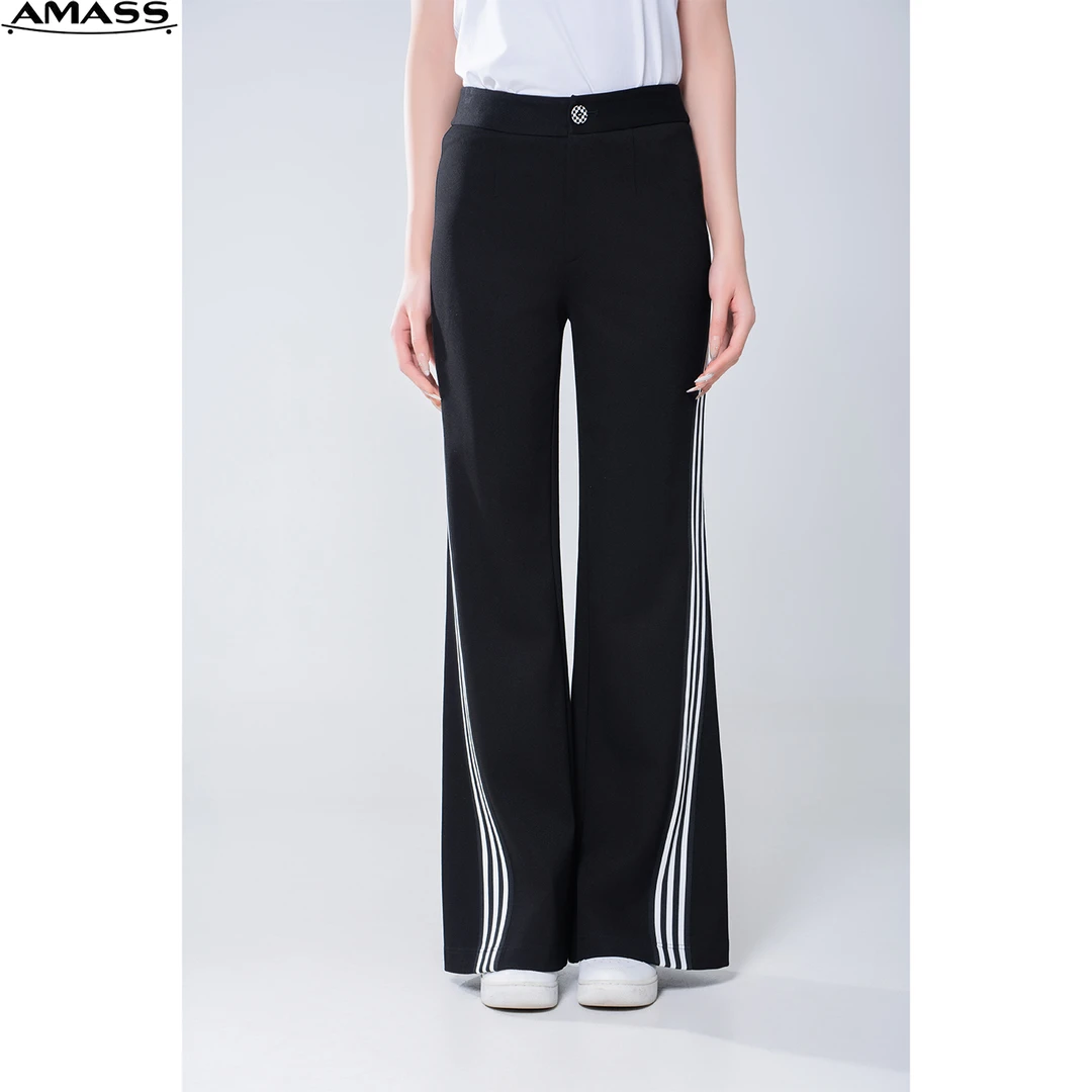 AMASS/阿玛施长裤阔腿裤拉链微喇裤显瘦运动高腰时尚 5100458黑色