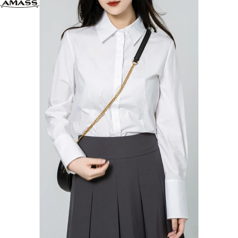 AMASS/阿玛施春夏基础款通勤棉质百搭修身设计感收腰衬衫 5300762