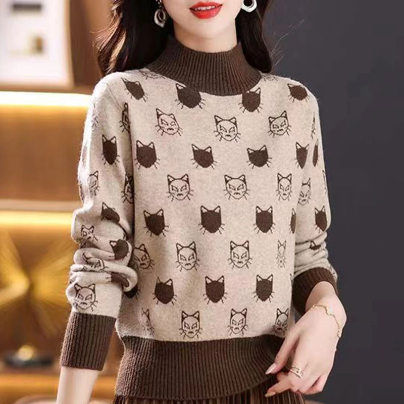 羊毛衫女内搭针织打底衫秋冬新款宽松半高领百搭加厚毛衣洋气套头