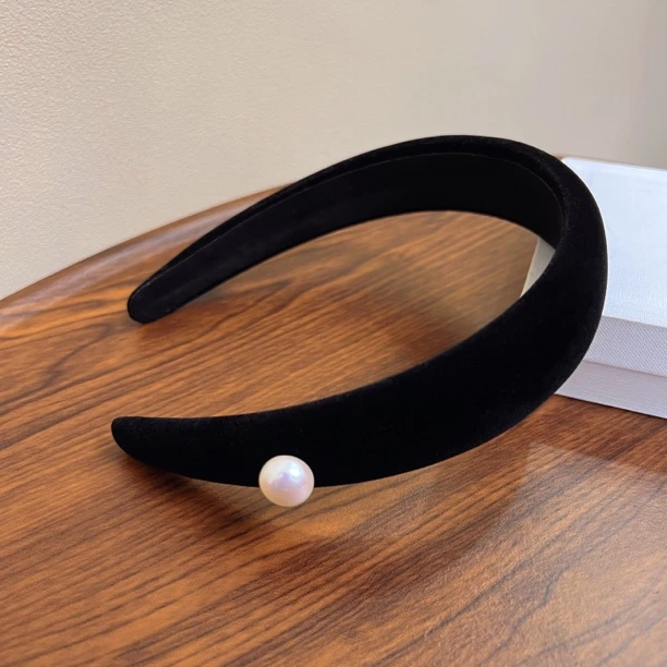头箍babytime法式黑丝绒秋冬珍珠发箍高级感宽边植绒发饰时尚百搭