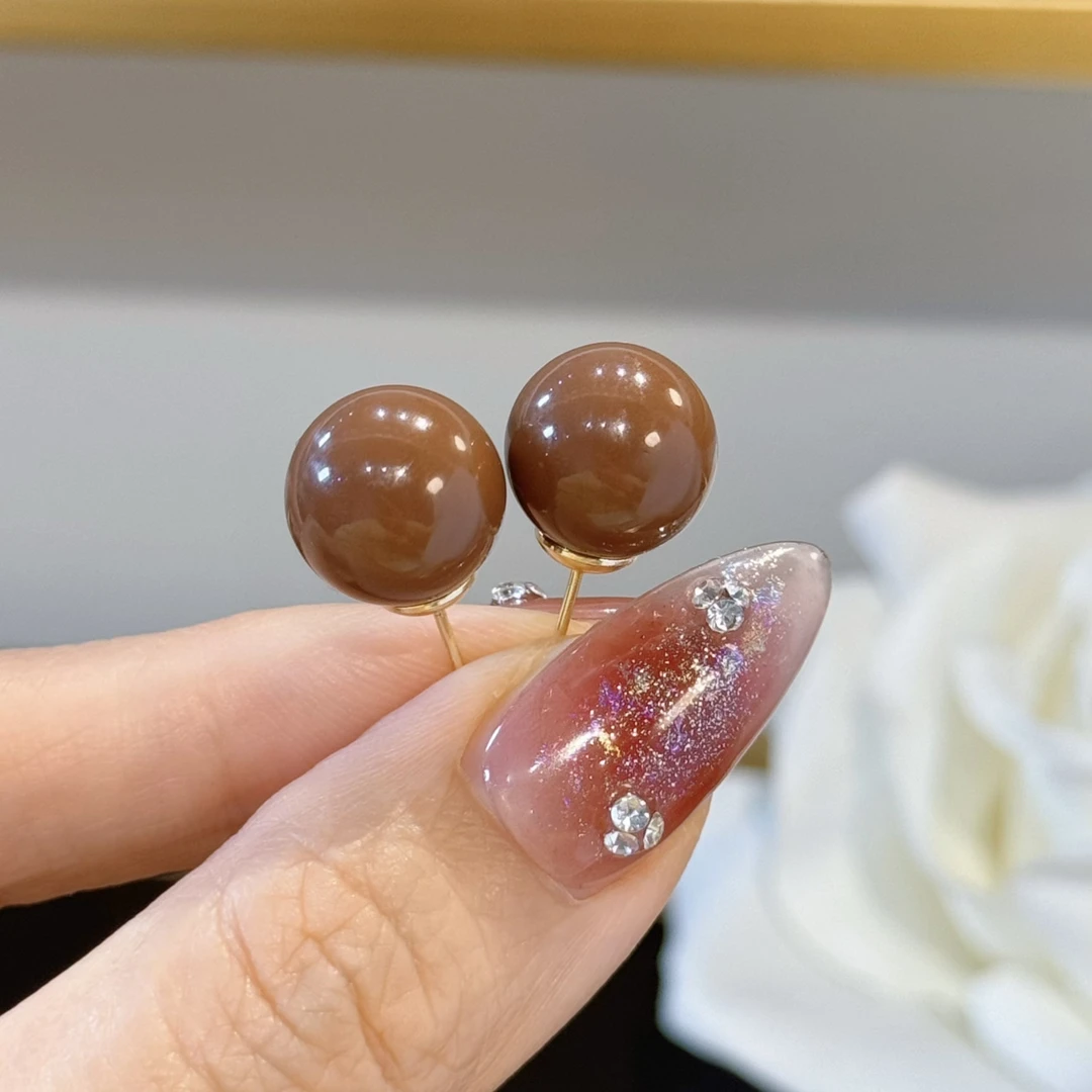 合金仿珍珠耳饰 杨杨babytime 美拉德巧克力豆珍珠耳钉简约港风