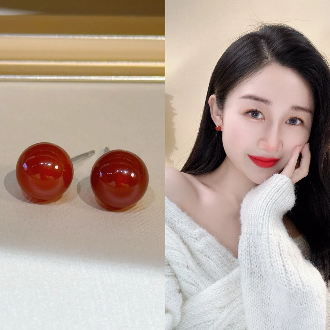 925银亚克力耳饰 杨杨babytime新年圣诞车厘子红豆耳钉秋冬高级感