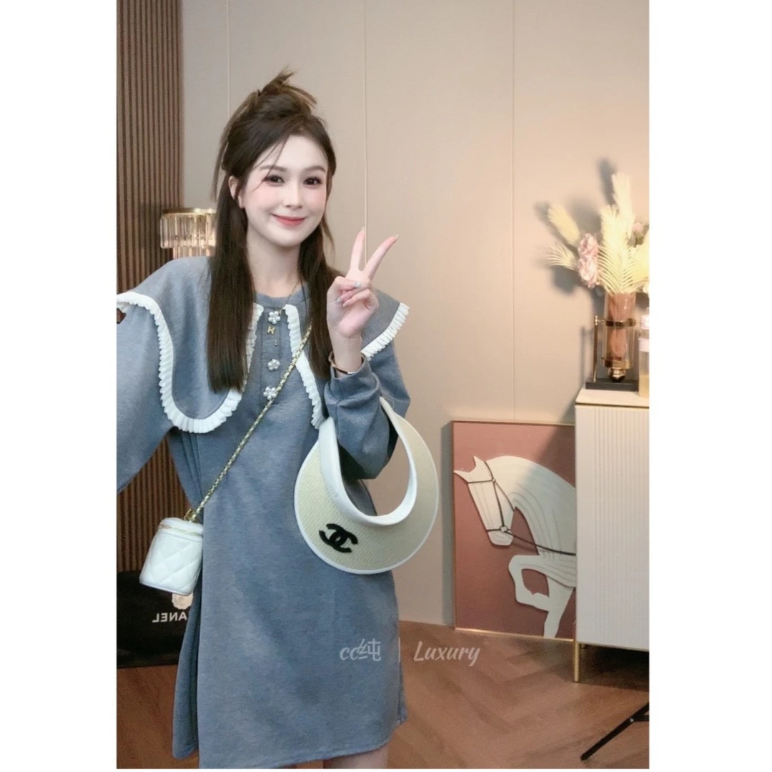 CC纯【单车恋人】秋季减龄气质显瘦乖巧娃娃领针织连衣裙2023A119#