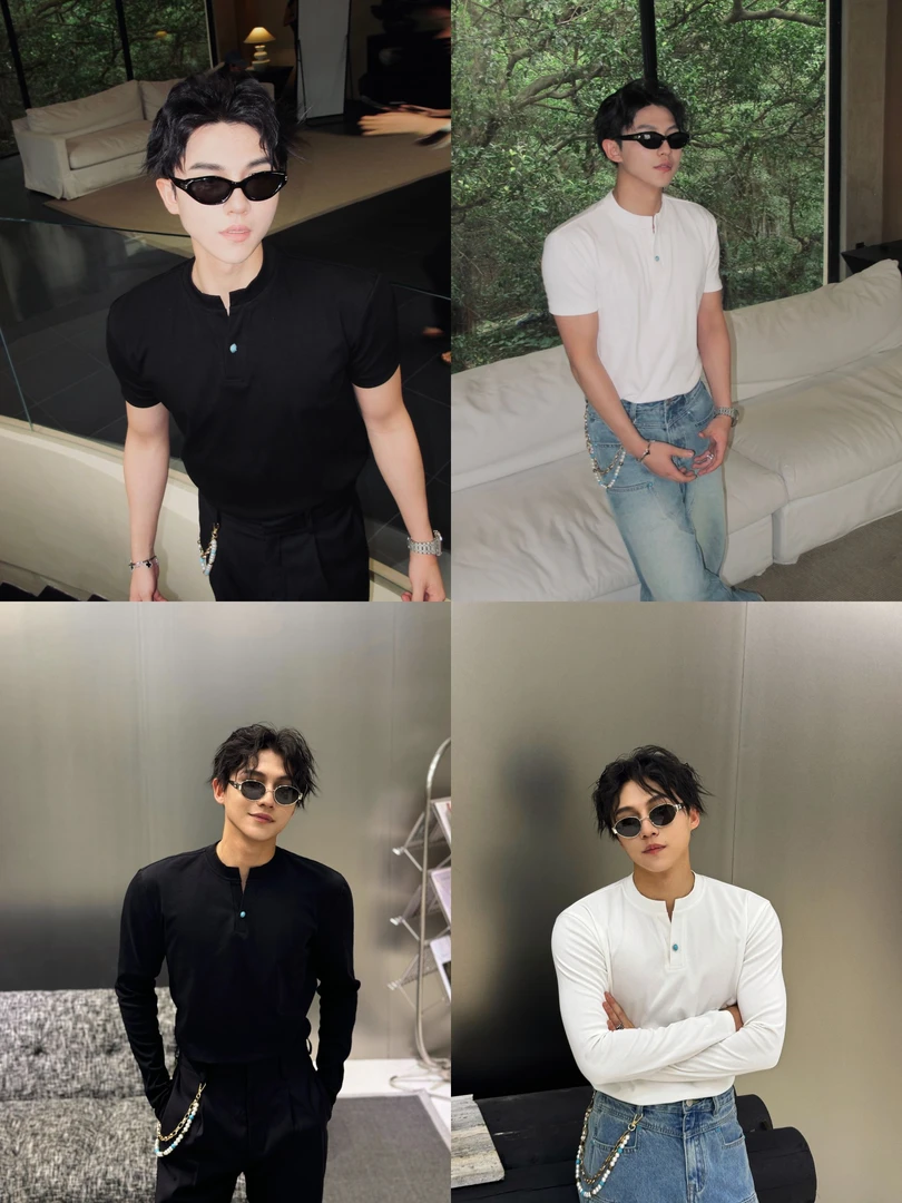 【FANG BH】重磅320g亨利领正肩时尚贴身长袖半袖绿松石轻奢打底衫