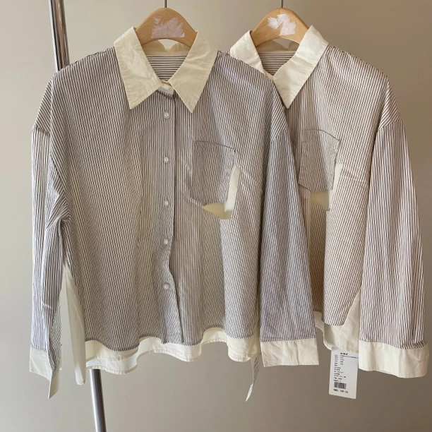 00596卷耳24AW2F029拼接竖条衬衫