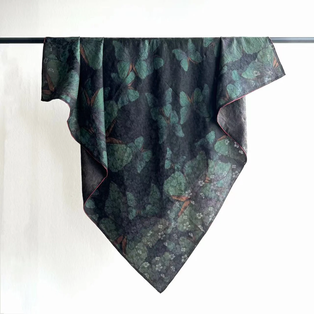 楊楊【青兰蝶影】重磅新款 桑蚕丝香云纱围巾丝巾披肩135*135