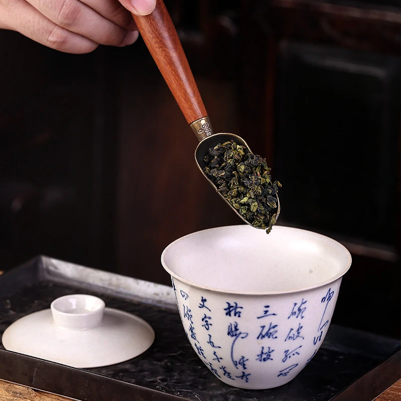 小茶匙茶勺茶铲纯铜日式长柄舀茶叶花梨功夫茶具茶道配件