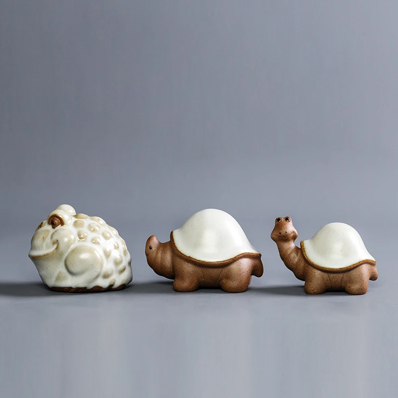 汝窑小茶宠摆件可爱复古创意陶瓷茶道全中式个性茶室茶玩富甲一方