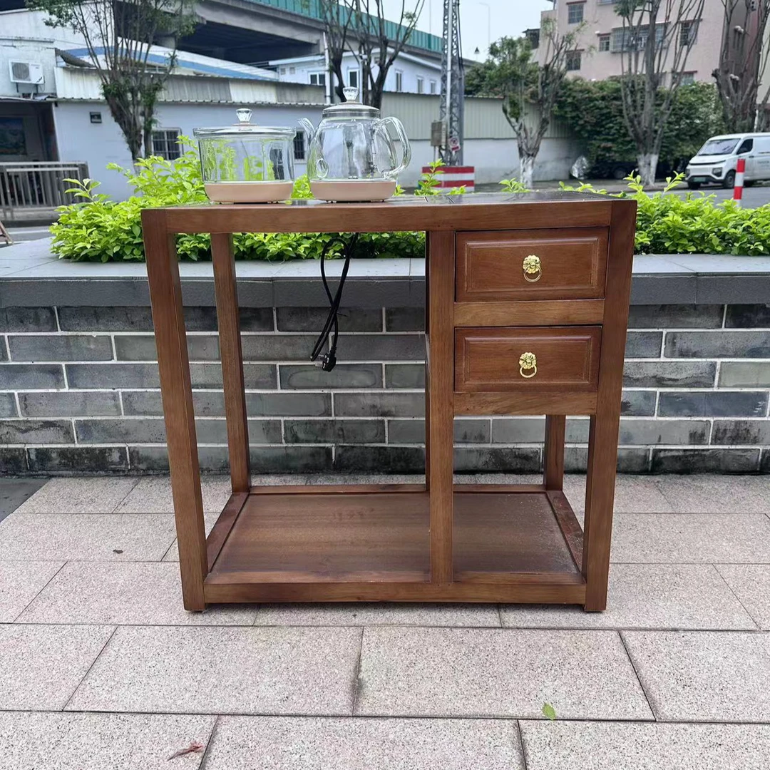【托鞋佬】胡桃木开孔家用双抽屉客厅茶水柜茶边几