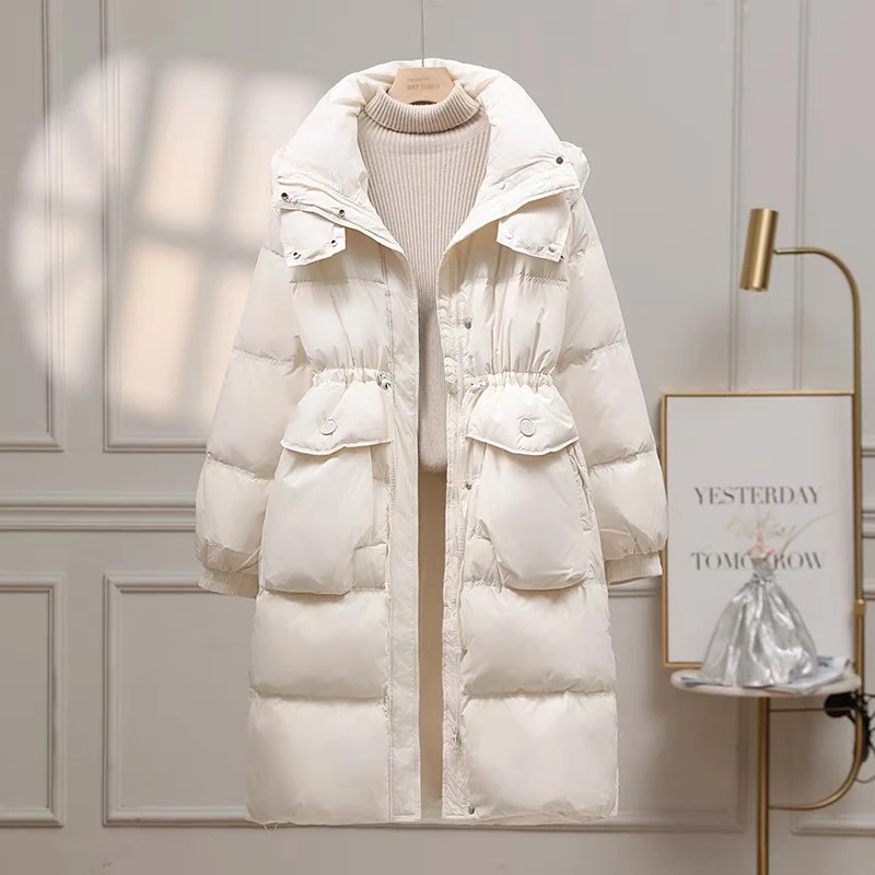 【JJ严选】•新款中长款羽绒服女时尚收腰显瘦连帽外套1104