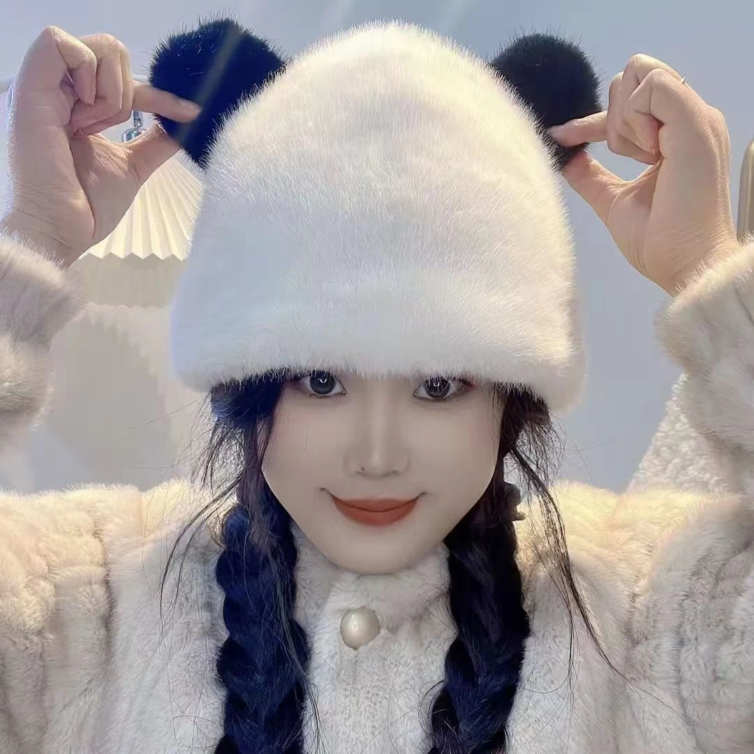 秋冬季新款欧貂绒女士小熊帽时尚韩版保暖毛毛耳一体可爱网红帽