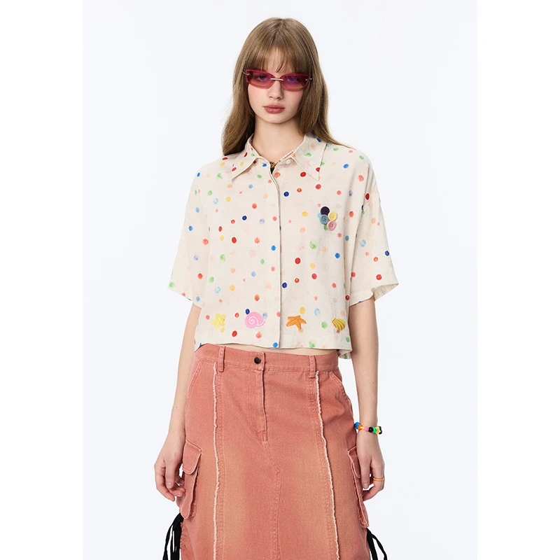 「Nows」24SS海洋系列夏季清爽彩色波点休闲百搭短袖衬衫外套