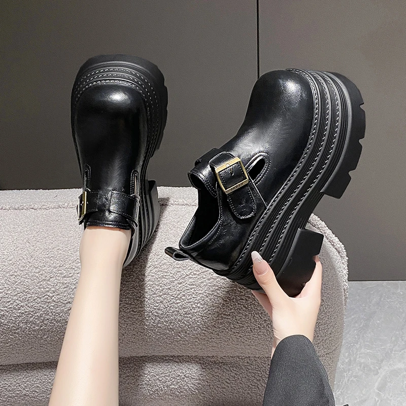 厚底玛丽珍女鞋真皮10cm小个子单鞋高跟松糕鞋乐福小皮鞋春秋2025