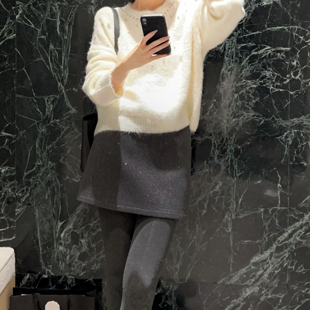 【芝士Cheese】简易奢雅 韩版小香风烫钻短裙修身显瘦A字半身短裙