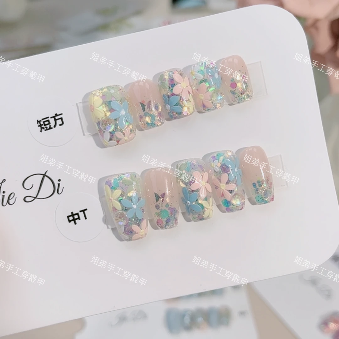 【莫奈花园】姐弟纯手工穿戴美甲时尚穿戴式甜美气质重工手绘