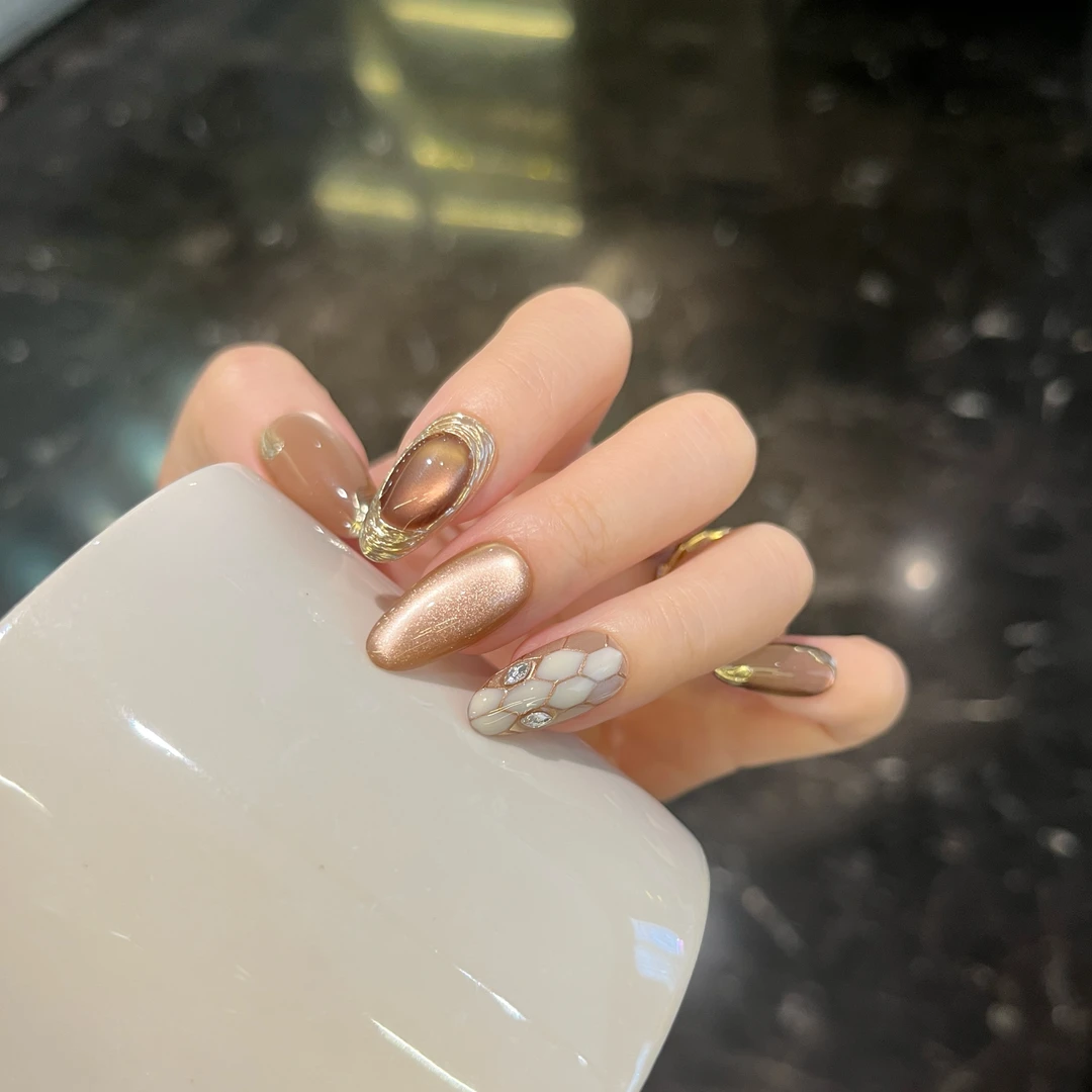 【美杜莎】姐弟纯手工穿戴美甲手绘重工宝格蛇头宝格丽美甲片BB371