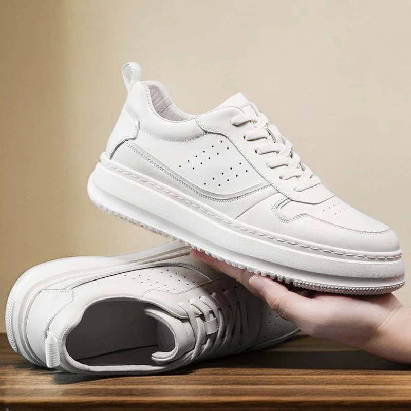 头层牛皮真皮男鞋春夏季厚底增高运动休闲鞋潮流透气百搭小白鞋男